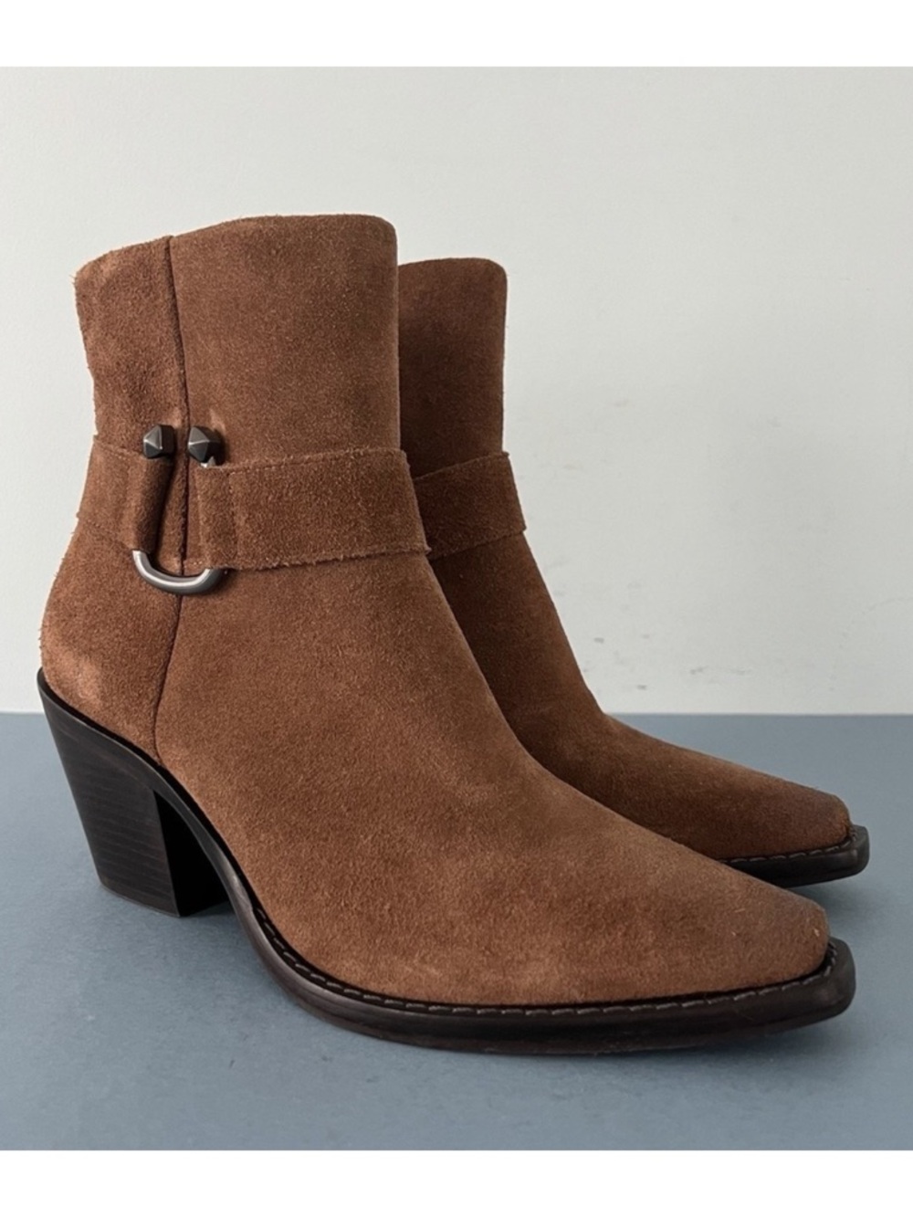 Antonio Melani Tabbie Oiled‎ Suede Pecan Pie Brown Western Buckle Boots